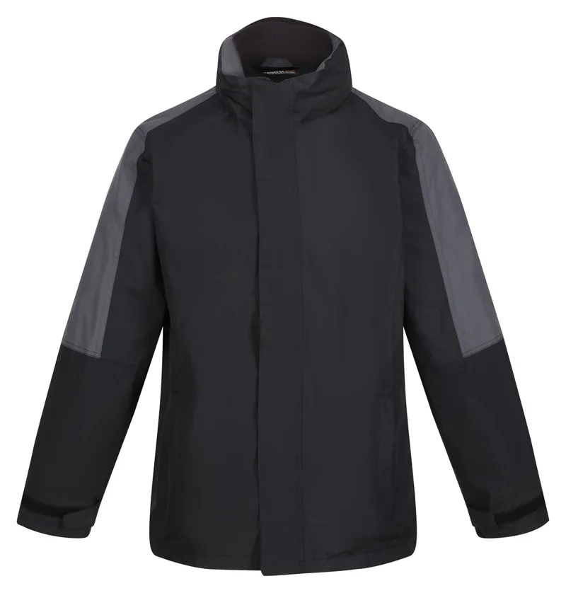 Work jacket, black and grey, front view