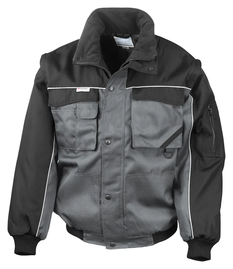 Multi-pocket work jacket, grey and black, front view