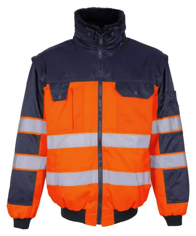 Giacca pilota invernale, arancione e blu navy, vista frontale