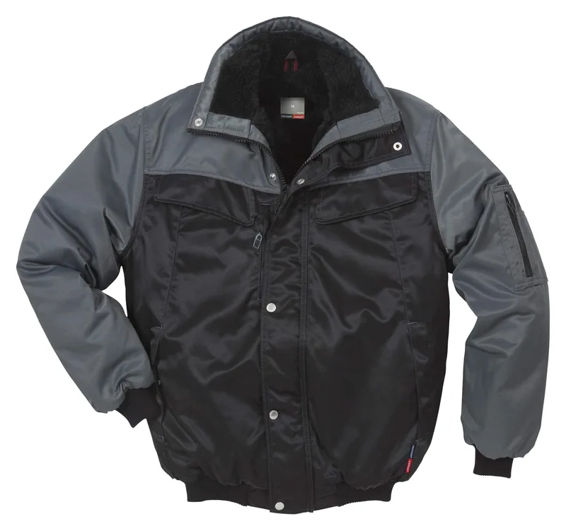 Winter pilot jacket, black and grey, front view