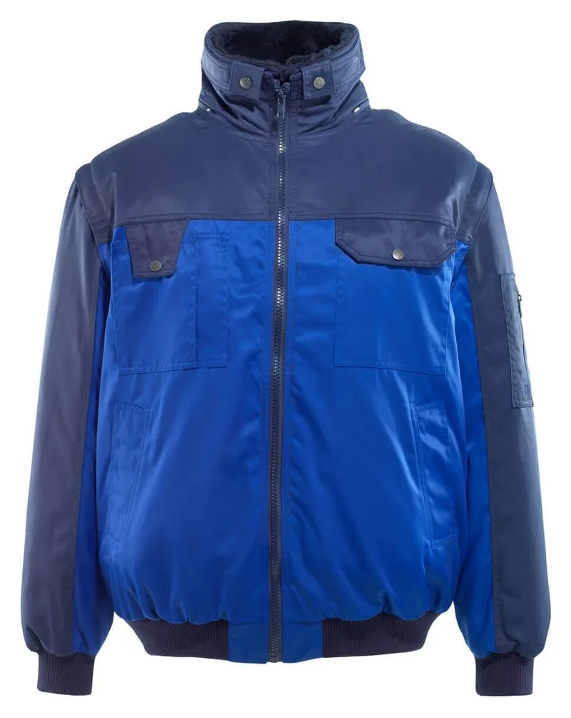 Winter pilot jacket, royal blue and navy, front view